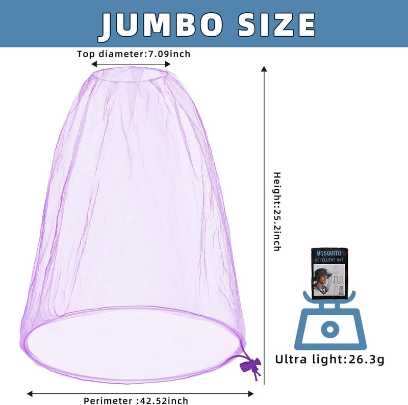 JayruiMice 2 Pack Ultra Large Mosquito Net 42x25 Inches Mosquito Head Net Oversized Insect Netting Bug Fits Most Hats for Gardening Hiking Fishing Traveling(Light Purple) - Image 2